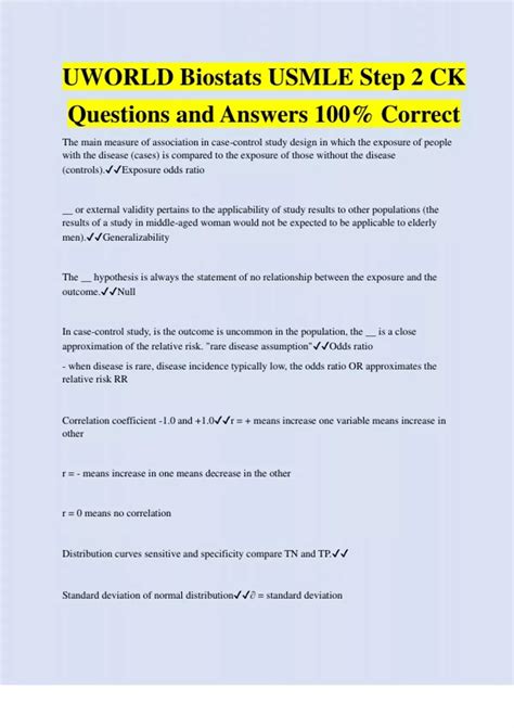 UWORLD Biostats USMLE Step 2 CK Questions and Answers 100% Correct ...