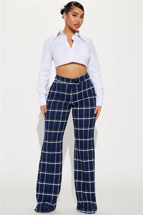 Call It Even Wide Leg Plaid Dress Pant - Navy/combo | Fashion Nova