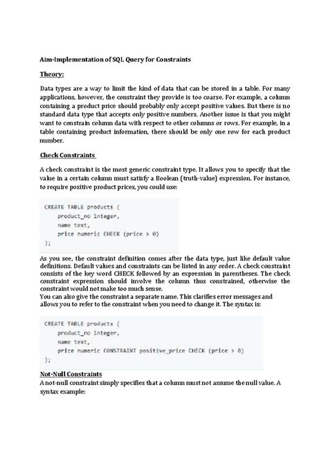 SQL Query Constraints Theory: Key Concepts and Examples - Studocu