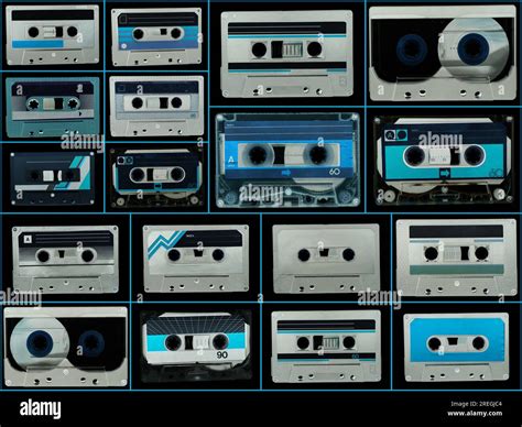 Collage of various vintage audio cassettes tapes Stock Photo - Alamy