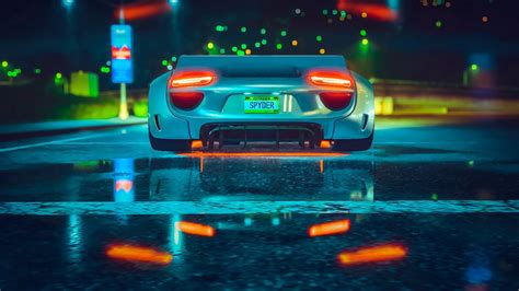 Wallpaper car, sportscar, rear view, lights, road hd, picture, image