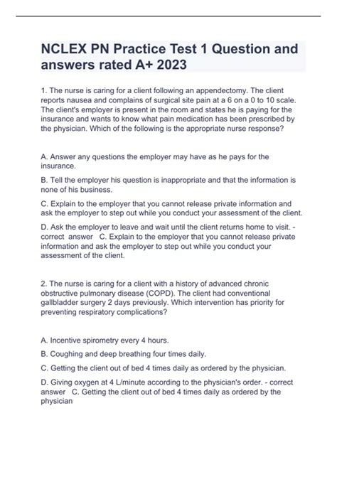 NCLEX PN Practice Test 1 Question and answers rated A+ 2023 - NCLEX PN ...