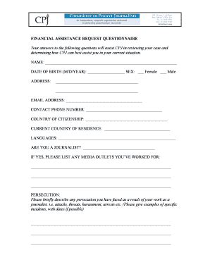 Fillable Online FINANCIAL ASSISTANCE REQUEST QUESTIONNAIRE Fax Email ...
