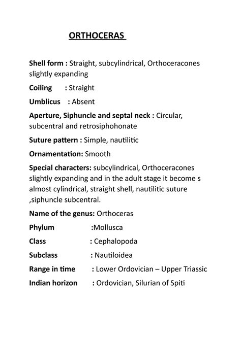 Forms OF Cephalopoda - ORTHOCERAS Shell form : Straight, subcylindrical ...