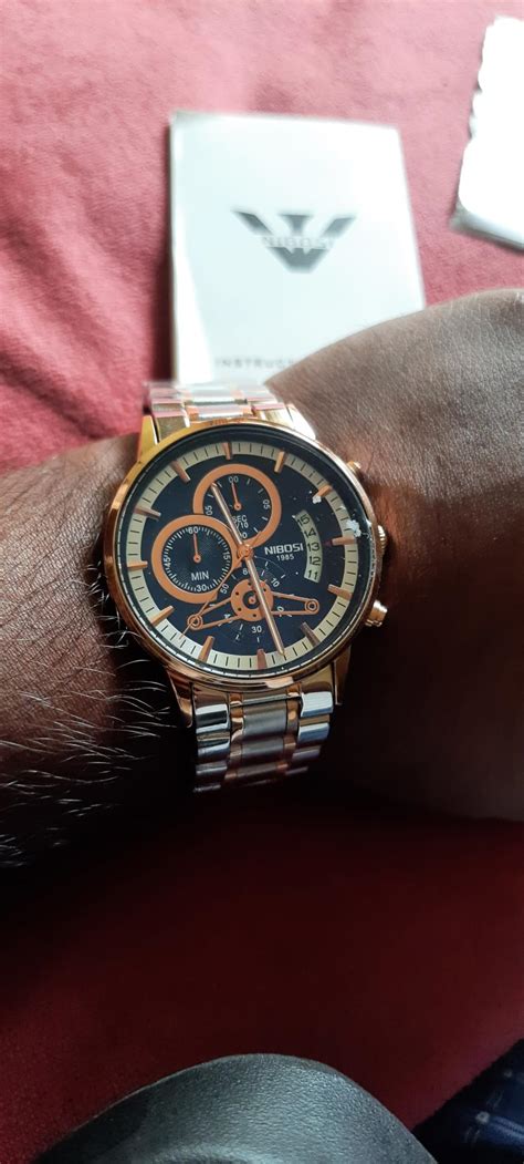 NIBOSI Stainless Steel Chronograph Rose Gold Black Dial Men Watch, Gold ...