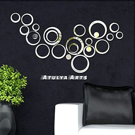 Buy Atulya Arts 24 PCS Rings and dots Mirror Silver Wall Stickers 3D ...