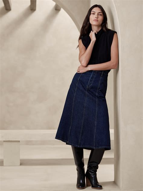 Pia Denim Midi Skirt | Banana Republic