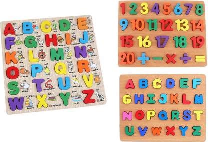 voolex Wooden English Alphabets and Number Blocks, Uppercase with ...