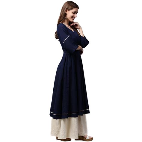 Navy blue 3/4th sleeve cotton slub anarkali kurta – Nayo Clothing