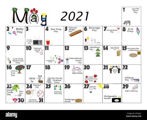 May monthly calendar illustrated and annotated with daily Quirky ...