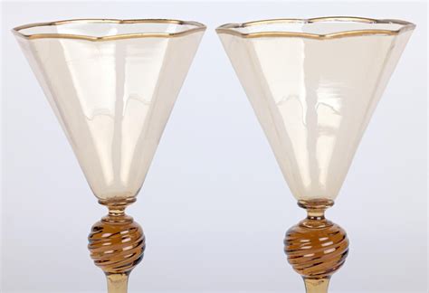 Pair Art Deco Murano MVM Cappellin Amber Wine Glasses, circa 1925 For ...