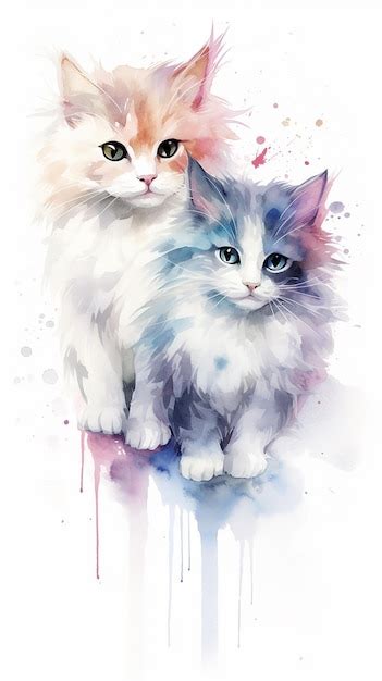 Lovely feline duo watercolor cats illustration generative art | Premium ...