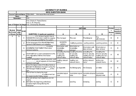 information retrieval MCQ - A B C D 1 __________ of a retrieval system ...
