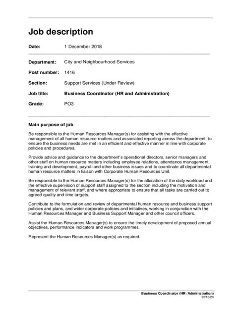Fillable Online HR Officer (Human Resources) job description template ...