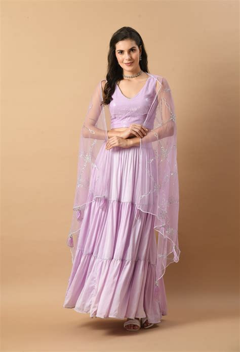 Lavender Tiered Lehenga | Mezenor
