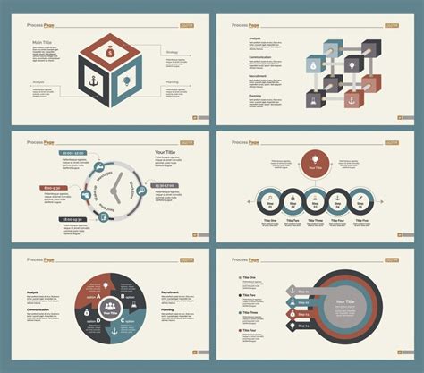 Six workflow charts slide templates set | Premium Vector