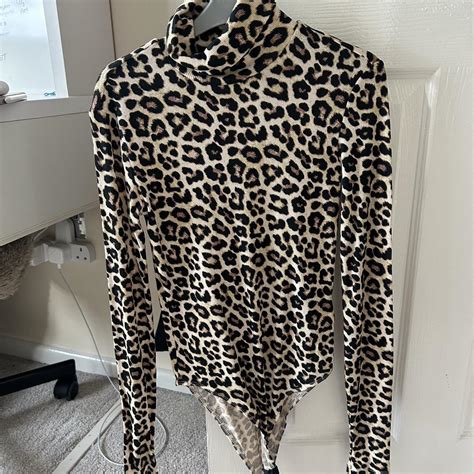 h&m leopard print bodysuit turtleneck never worn... - Depop