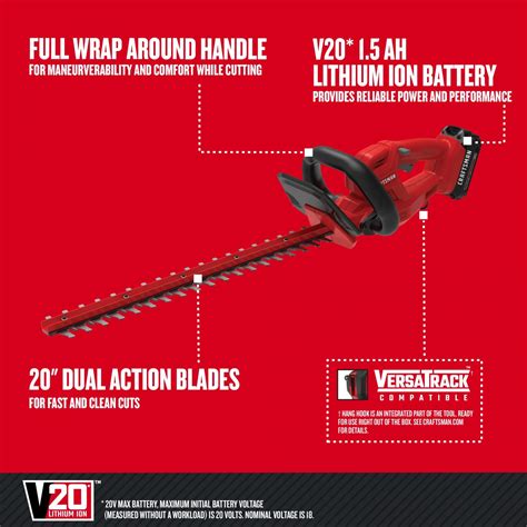 CRAFTSMAN CMCHT810C1 20-Volt Max 20-in Dual Cordless Electric Hedge Trimmer 1.5 Ah (Battery ...