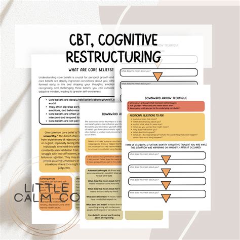 CBT Downward Arrow Technique Worksheet, Core Beliefs Psychoeducation ...