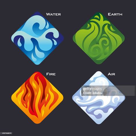 Set Symbols Four Elements Of Water Earth Fire Air Nature Ecology High-Res Vector Graphic - Getty ...