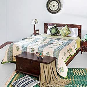 Fabindia Chevron Queen Bed (Sheesham Wood, Smoke Grey) : Amazon.in ...