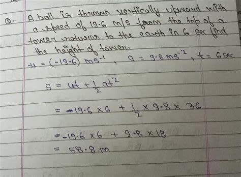 A Ball is thrown vertically upward with a speed of 19.6 m/s from the ...