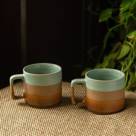 Buy ExclusiveLane Ceramic Mugs Ceramic Coffee Mugs - Set of 2, Mint ...