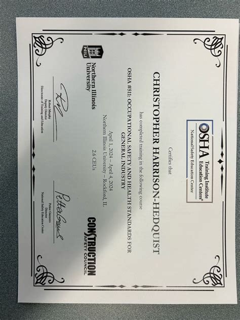 Proud to say I passed my OSHA 511 course this week. | Chris Hedquist