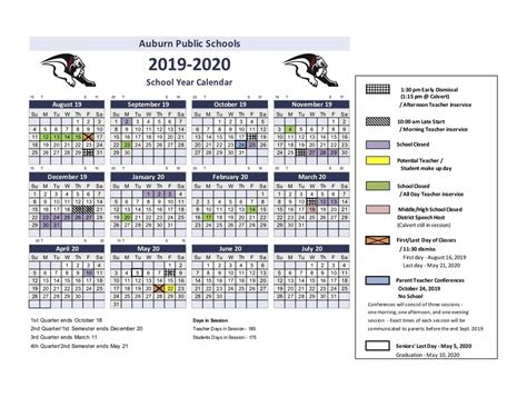 2019 - 2020 Updated School Year Calendar | Auburn Public Schools