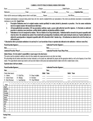 MD Carroll County Public Schools Medication Form 2019-2026 - Fill and ...