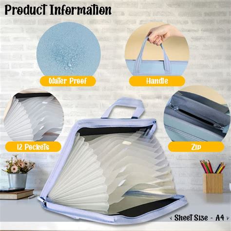 Portfolio File Folder A3 Size with Zip Lock – 12 Pockets File Folder ...