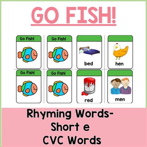 Short Vowel E Rhyming Words Go Fish Game | Phonics Center Activity