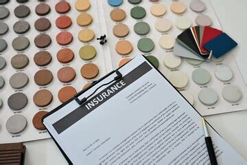 Top view contract documents and color swatches on interior designer ...