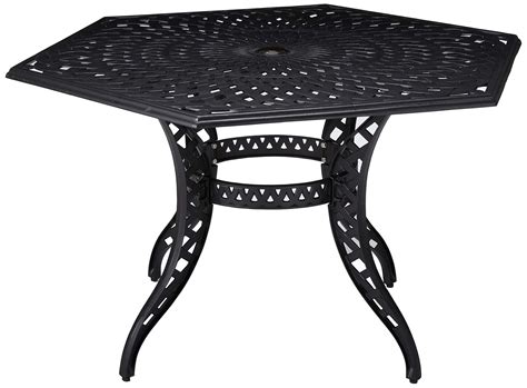 Cayman Outdoor Cast Aluminum Hexagonal Dining Table, Antique Matte Black