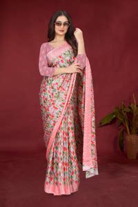 Buy jihana fab Printed Kanjivaram Chiffon, Silk Blend Pink Sarees ...