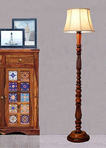 BEVERLY STUDIO 14 INCHES Beige Khadi Shade Wooden Floor LAMP (Length ...