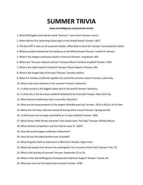 73+ Summer Trivia Questions & Answers (Fun Quiz) - Mantelligence