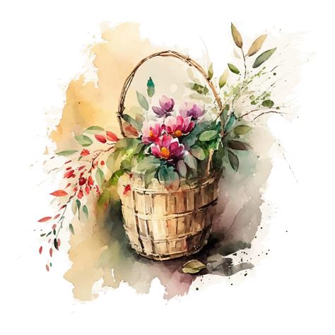 Watercolor Flowers Clipart vector, Easter Basket Png, Spring Floral ...