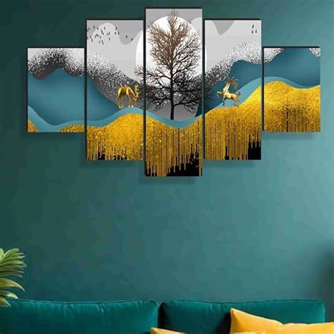 SAF Deer Paintings for Wall Decoration - Set Of Five, 3d Scenery Vastu ...