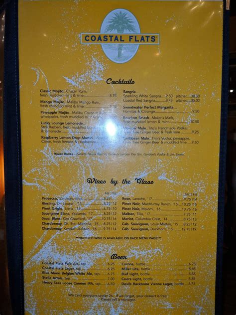 Menu at Coastal Flats restaurant, Fairfax