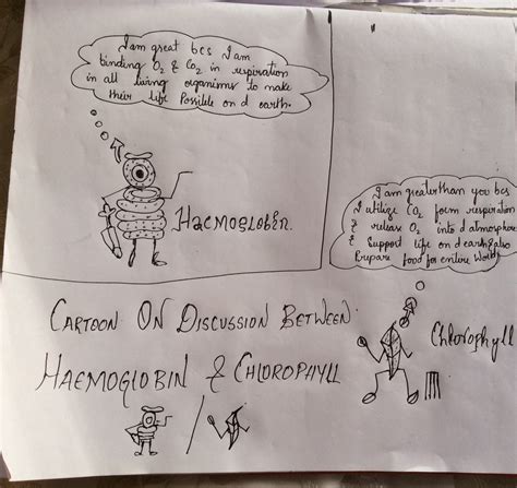 prepare a cartoon on discussion between haemoglobin and chlorophyll ...