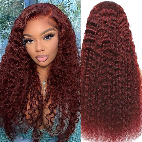 Amazon.com : 28Inch Reddish Brown Deep Wave Lace Front Wigs Human Hair ...
