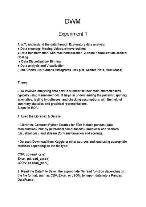 DWM - Dwm notes - DWM Experiment 1 Aim:To understand the data through ...