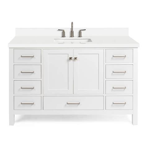 Buy ARIEL 55" Inch White Bathroom Vanity w/ 1.5" Edge Pure White Quartz ...