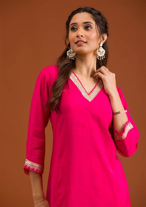 Buy Pink Zariwork Semi Crepe Readymade Salwar Suit - Koskii