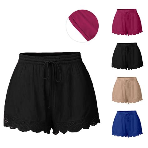 CFLVAEK Plus Size Womens Shorts with Pockets Trendy Lace Trim Beach ...