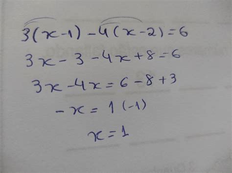 3 (x - 1) -4 ( x - 2) = 6 - brainly.com.br