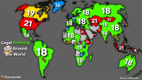 Legal Drinking Age Around the World by Goryanski - Maps on the Web