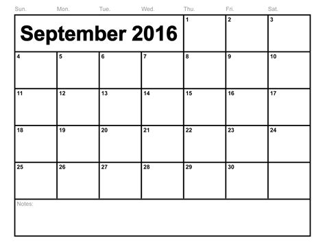 2016 September Calendar