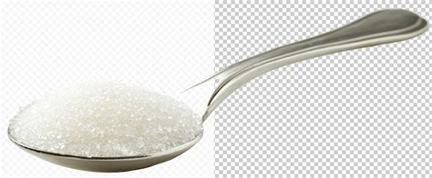 Vivid capture of a single spoonful of sugar on a plain white background ...